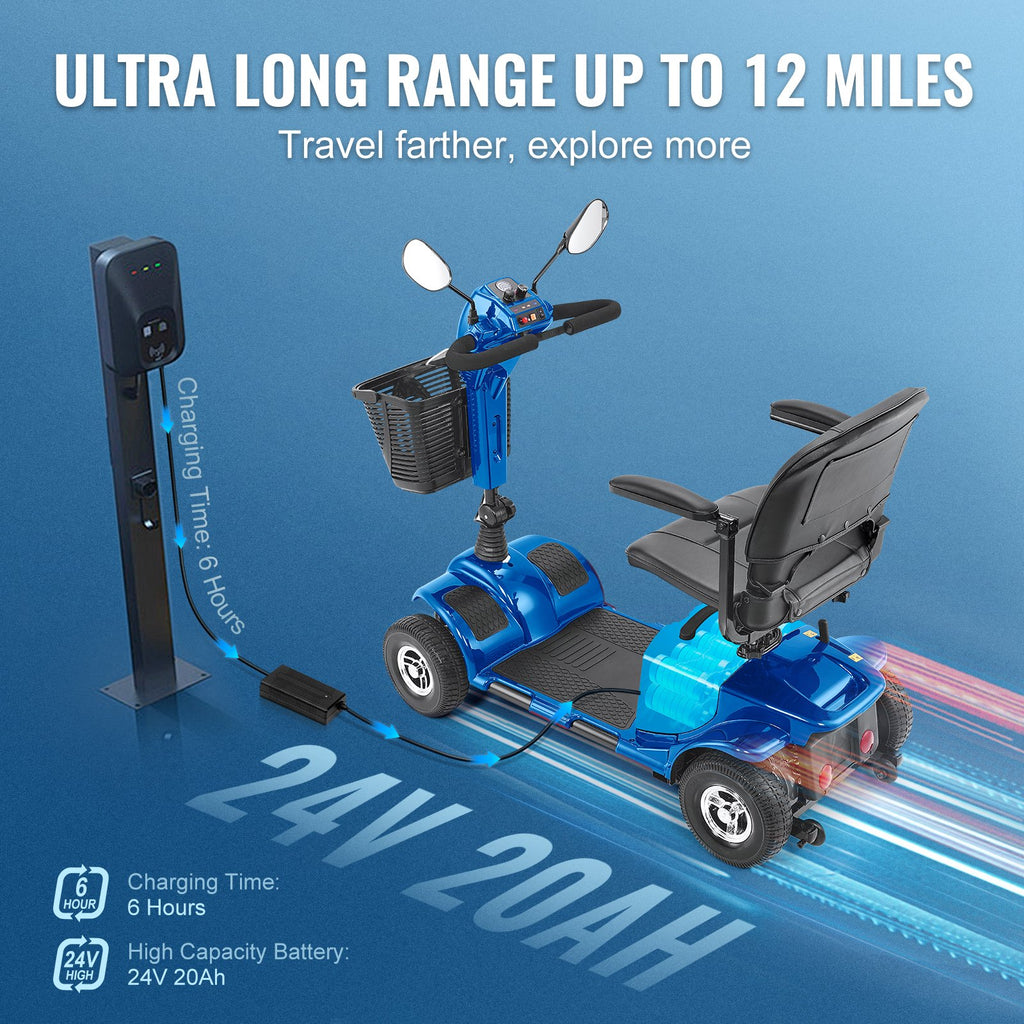 Heavy-Duty 4 Wheel Mobility Scooter For Adults & Seniors - Folding Electric Powered Mobility Scooter & 12 Mile Long Range, All Terrain Travel Scooter With 9° Climbing Capacity, 265lb Capacity