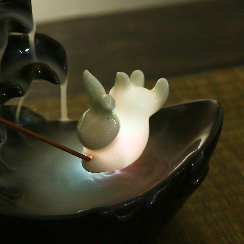 LED Light Moon Ceramic Backflow Incense Burner