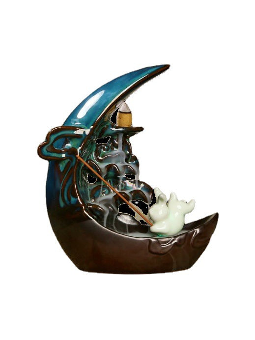 LED Light Moon Ceramic Backflow Incense Burner
