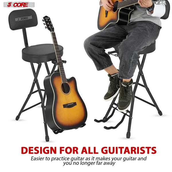 5Core Guitar Stool Adjustable Backrest Piano Chair 3.15" Padded Seat Music Stand